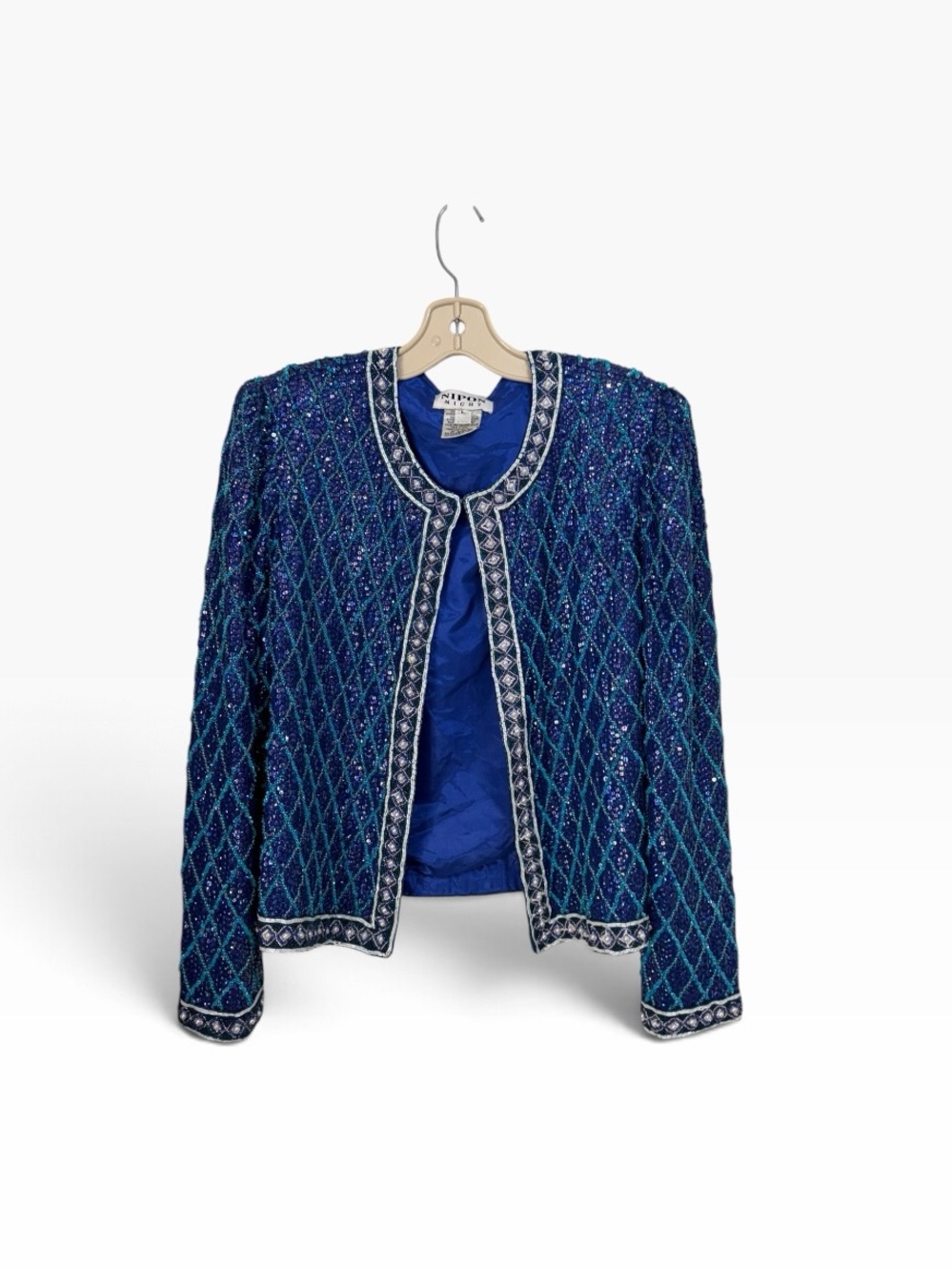 Nipon Night vintage silk Sequin Diamond Lattice
Beaded Evening Jacket Size Large